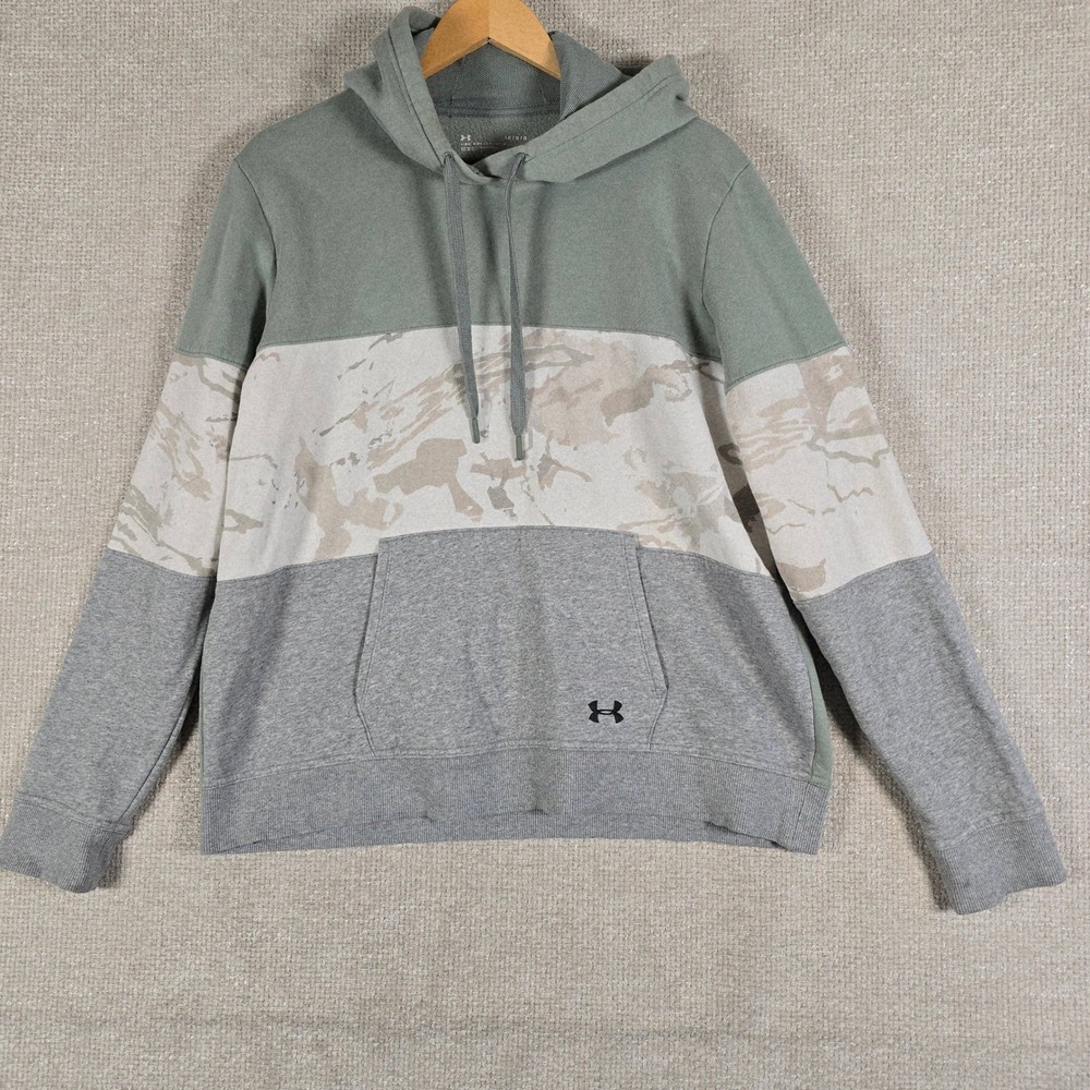 Under Armour Womens Rival Fleece Colorblock Hoodie Sage Green Grey Large
